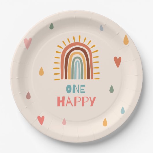 Assiettes En Carton Boho Un premier anniversaire arc-en-ciel (Devant)