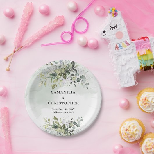 Assiettes En Carton Boho vert et or eucalyptus feuillage chic (Fête)