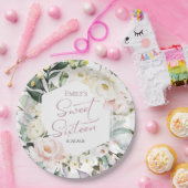 Assiettes En Carton Boho Vert Floral Frame Sweet 16 (Fête)