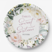Assiettes En Carton Boho Vert Floral Frame Sweet 16 (Devant)