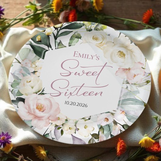 Assiettes En Carton Boho Vert Floral Frame Sweet 16