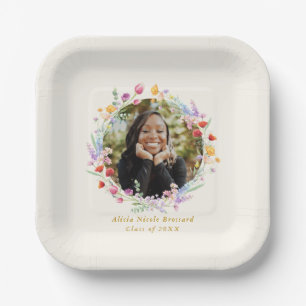 Assiettes En Carton Boho Watercolor Floral Graduation Party Photo