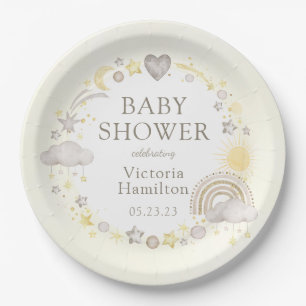 Assiettes En Carton Boho Watercolor Rainbow Baby shower