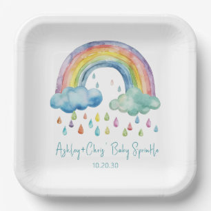 Assiettes En Carton Boho Watercolor Rainbow Baby Sprinkle