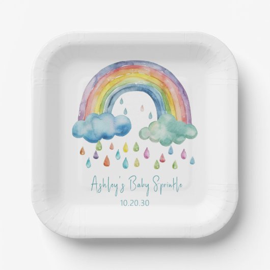 Assiettes En Carton Boho Watercolor Rainbow Baby Sprinkle (Recto)