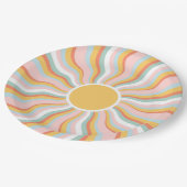 Assiettes En Carton Boho Wavy Sun Rays Retro Design (Angle)
