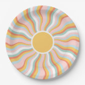 Assiettes En Carton Boho Wavy Sun Rays Retro Design (Devant)