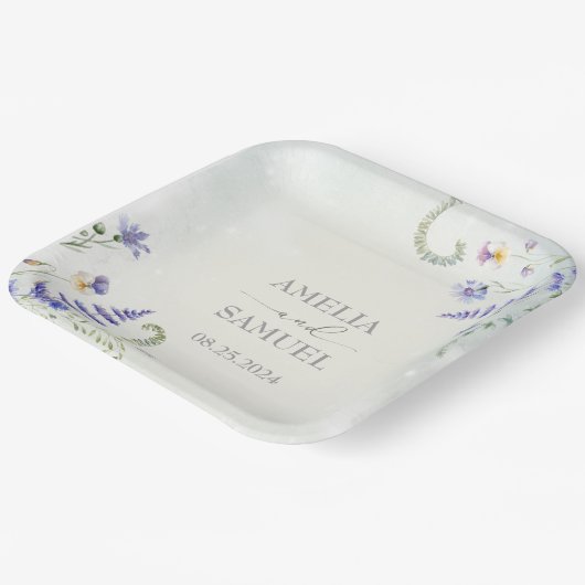 Assiettes En Carton Boho Wildflower Rustique mariage vert (Angulaire)