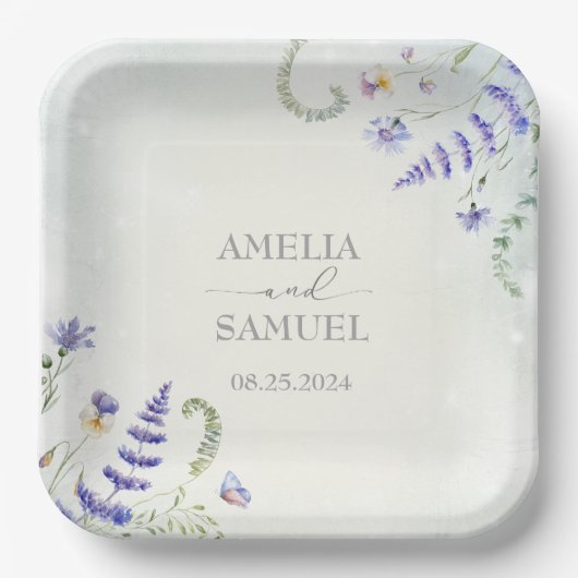 Assiettes En Carton Boho Wildflower Rustique mariage vert (Recto)