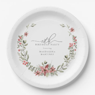 Assiettes En Carton Boho Winter Greenery Red Floral 18e anniversaire
