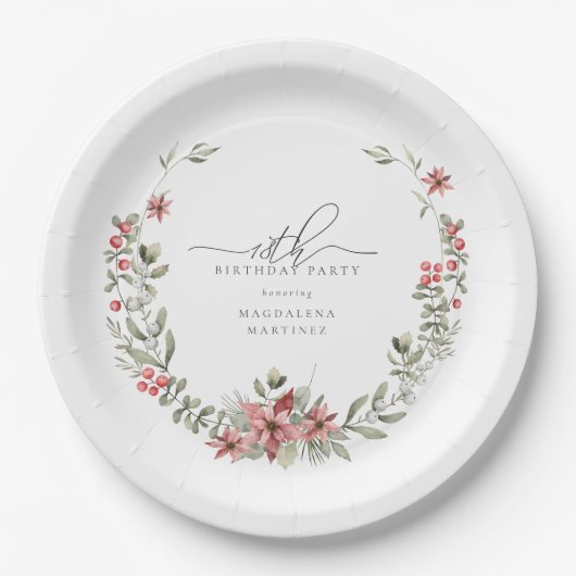 Assiettes En Carton Boho Winter Greenery Red Floral 18e anniversaire (Devant)