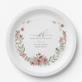 Assiettes En Carton Boho Winter Greenery Red Floral 50e anniversaire (Devant)