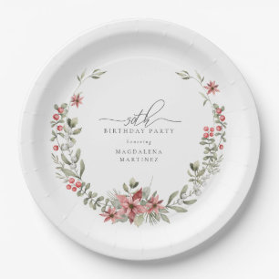 Assiettes En Carton Boho Winter Greenery Red Floral 50e anniversaire