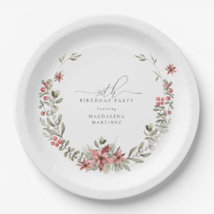 Assiettes En Carton Boho Winter Greenery Red Floral 90e anniversaire
