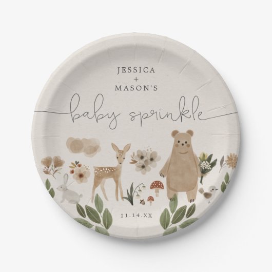 Assiettes En Carton Boho Woodland Baby Sprinking Plaques en papier (Devant)
