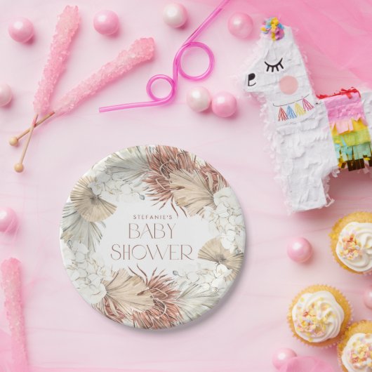 Assiettes En Carton Boho Wreath Palm Feuilles et Baby shower d'orchidé (Fête)