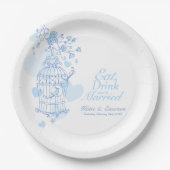 Assiettes En Carton Boire à manger personnalisé bleu oiseaux cage mari (Devant)