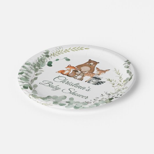 Assiettes En Carton Bois Animaux Baby shower verdoyant (Angle)
