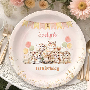 Assiettes En Carton Bois Animaux Boho Pastel Girl 1er anniversaire