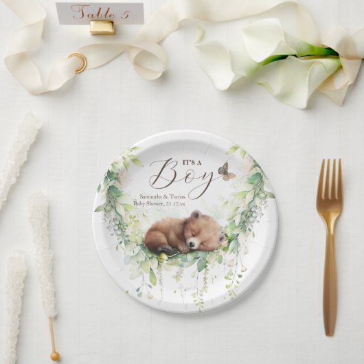 Assiettes En Carton Bois Animaux Forêt Végétation Bébé Garçon Douche (Mariage)