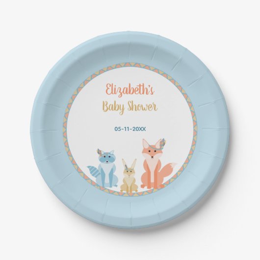 Assiettes En Carton Bois Animaux mignons Tribal Boho Boy Baby shower (Devant)