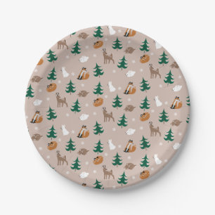 Assiettes En Carton Bois Animaux Neige Arbres couverts Motif