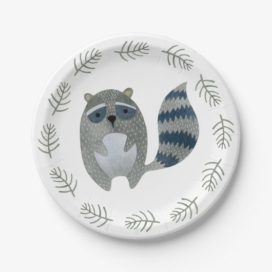 Assiettes En Carton Bois Animaux Raccoon Plaques en papier (Devant)