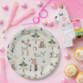 Assiettes En Carton Bois animaux sauge vert Baby shower rustique (Fête)