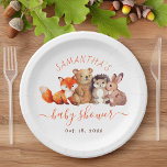 Assiettes En Carton Bois Baby shower Forêt mite Animal Rouge Script<br><div class="desc">Pour un baby shower avec thème Woodland. Sur le devant, il y a quelques animaux de forêt mignons : un renard rouge, un ourson brun, un hérisson et un lapin. au-dessus d'eux, le nom est écrit en casquette rouge, comme texte arqué. Sous eux, les mots "baby shower" sont écrits en...</div>