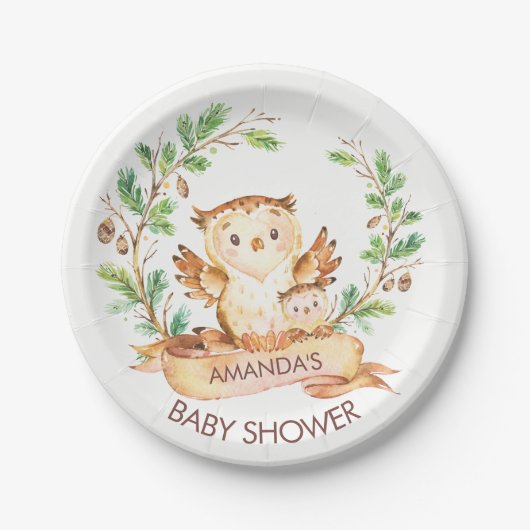 Assiettes En Carton Bois Baby shower OWLS 7" Plaque (Devant)
