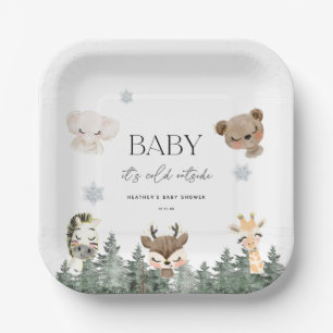 Assiettes En Carton Bois bébé Il fait froid dehors du Baby shower