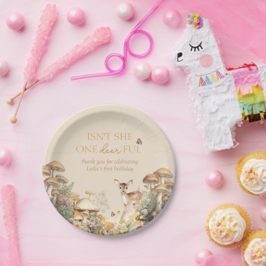 Assiettes En Carton Bois Cerf Whimsical Premier Anniversaire (Fête)