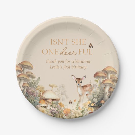 Assiettes En Carton Bois Cerf Whimsical Premier Anniversaire (Devant)
