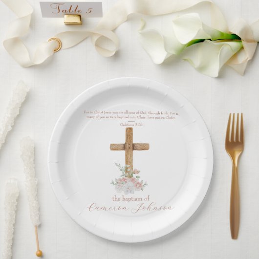 Assiettes En Carton Bois Croix Blancs & Baptême BLANC Verse Bible (Mariage)