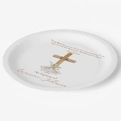 Assiettes En Carton Bois Croix Blancs & Baptême BLANC Verse Bible (Angle)