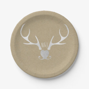 Assiettes En Carton Bois de cerf argenté blanc et mariage rustique en 