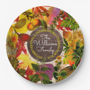 Assiettes En Carton Bois de cru de collage de feuille d'automne