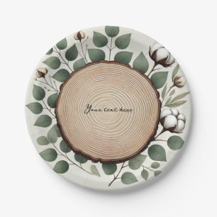 Assiettes En Carton Bois de forêt Eucalyptus & Coton Mariage rustique