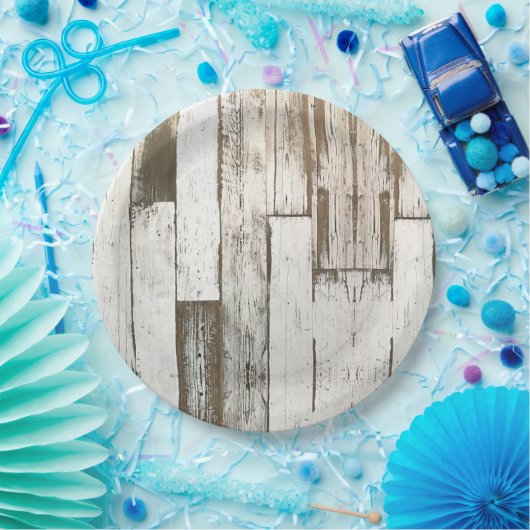 Assiettes En Carton Bois de grange blanc à veinage rustique, fête west (Fête)