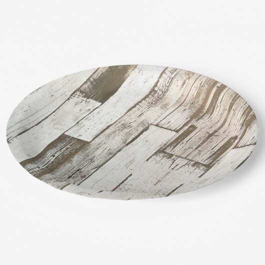 Assiettes En Carton Bois de grange blanc aspect bois rustique soirée w (Angle)