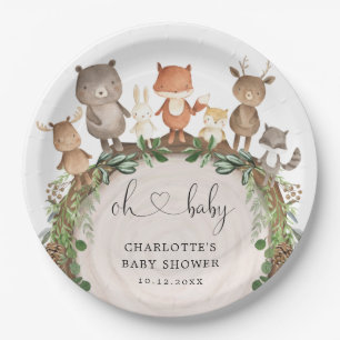 Assiettes En Carton Bois de Whimsical Animaux Forêt Végétation Douc