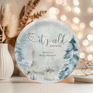 Assiettes En Carton Bois d'hiver bébé son froid dehors baby shower
