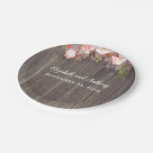 Assiettes En Carton Bois et fleurs roses Mariage rustique (Angle)