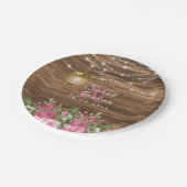 Assiettes En Carton Bois, lanternes et fleurs de mauve rose (Angle)