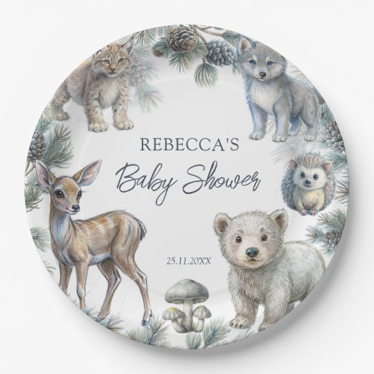 Assiettes En Carton Bois mignon baby shower pour bébés animaux customi (Devant)