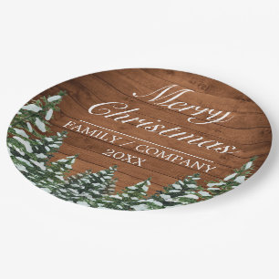 Assiettes En Carton Bois neigeux et forêt Pin rural Joyeux Noël