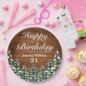 Assiettes En Carton Bois neigeux & Forêt Pin de campagne heureux Anniv (Fête)