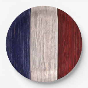 Assiettes En Carton Bois rayé rouge, blanc et bleu