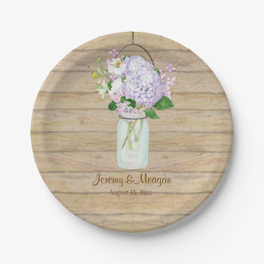 Assiettes En Carton Bois rustique Barne de grange grange Hydrangea Mas (Devant)