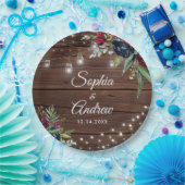 Assiettes En Carton Bois rustique Bourgogne Floral Lumières Mariage (Fête)